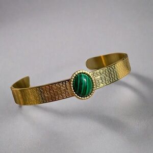 18K Gold Plated Malachite Cuff  Bracelet